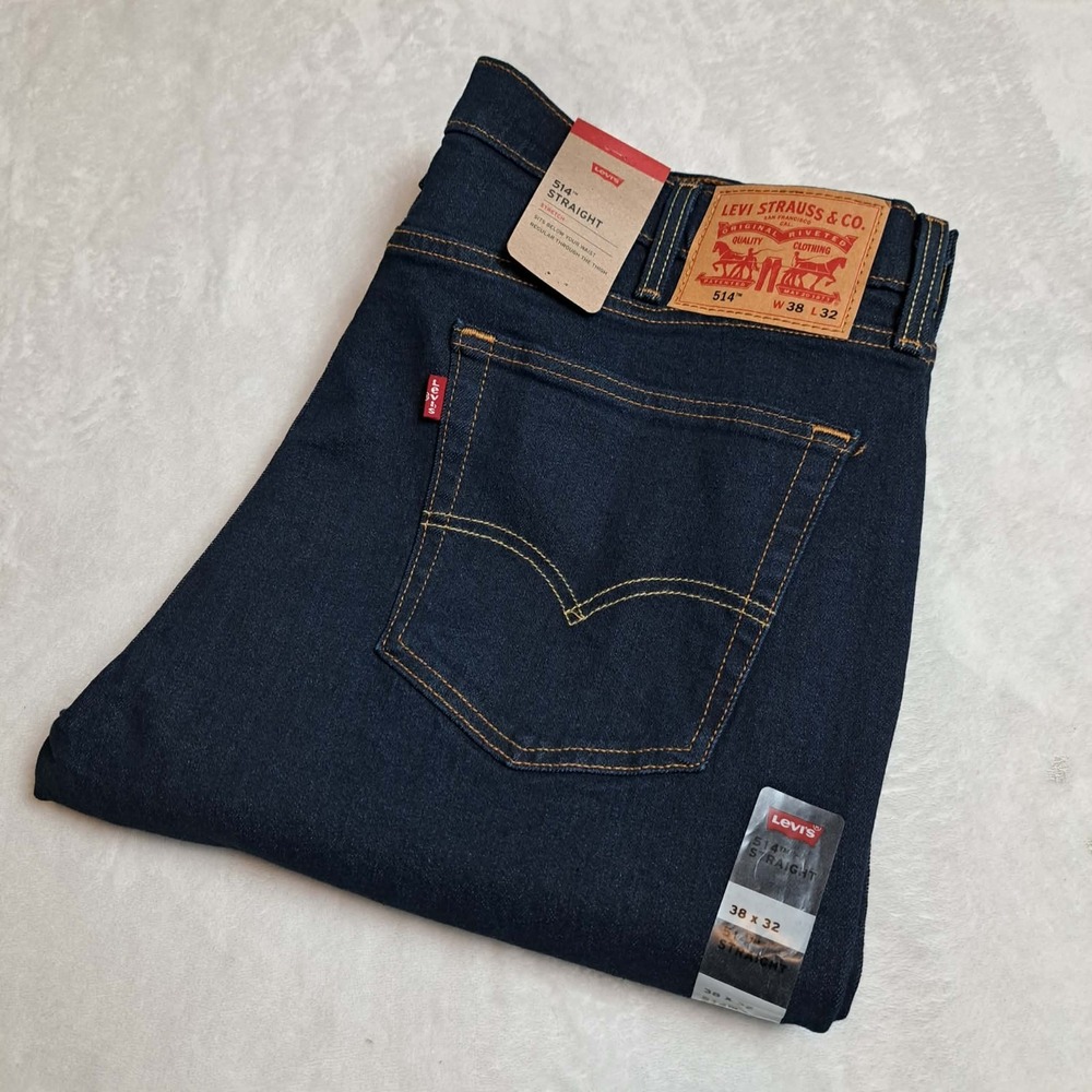 LEVIS 514 MENS STRAIGHT FIT 38X32 DARK WASH STRETCH DENIM JEANS NWT